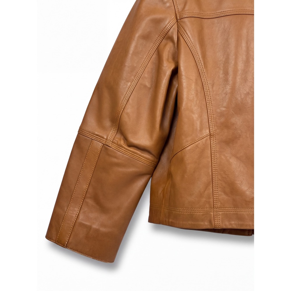 Quince Womens Leather Jacket Cognac Brown Stand Collar Full Zip Size XL - Picture 3 of 7